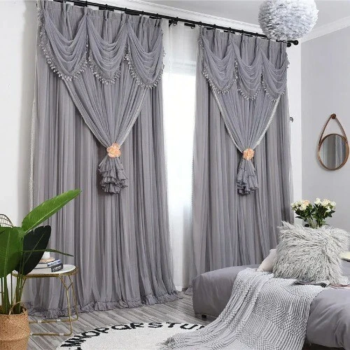 Princess Dream Curtain for Lace Full Blackout Double-layered One Floating Window