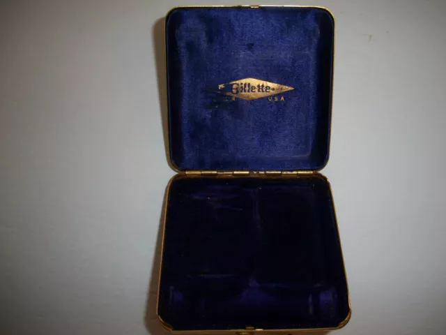 Vintage Gillette Gold Travel Razor Kit  Brass Art Deco Case with Blades 2