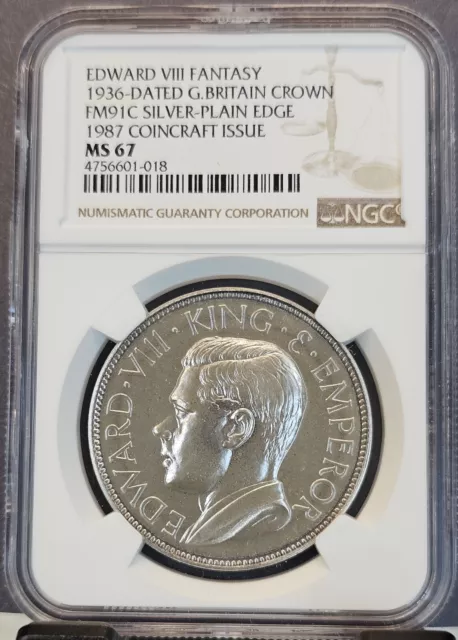 1936 Dated Great Britain Silver 1 Crown Edward Viii Ngc Ms 67 Rare Coincraft