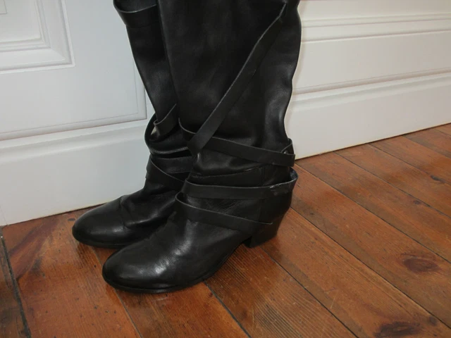 Bottines Cuissardes En Cuir Noir Les Petites - Taille 39 - Portées Une Fois - Comme Neuves