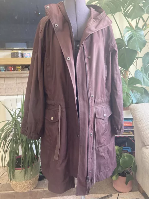 WOMENS POETRY Burgundy RAIN MAC COAT JACKET SIZE UK 14 UNLINED, HOODED