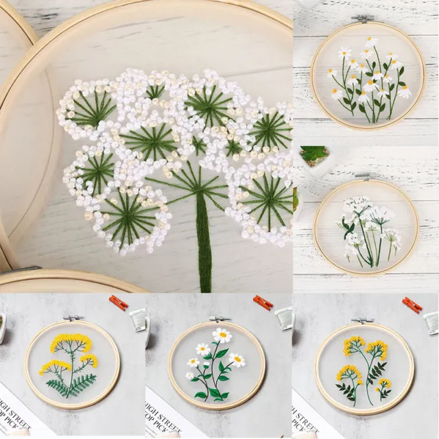 DIY Embroidery Kit With Hoop for Beginner Cross Stitch Flower Painting  Craft Set