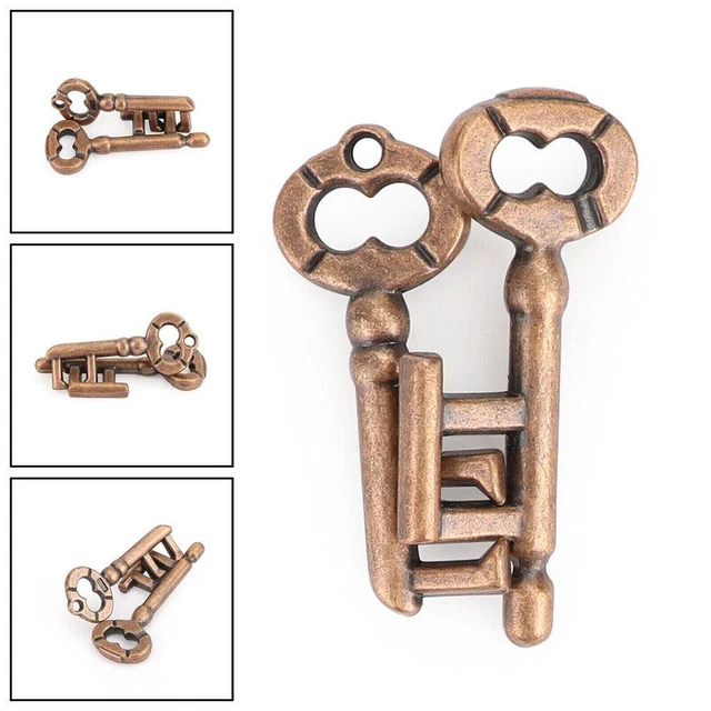 Vintage Classic Key Lock Puzzle Metal Brain Teaser IQ Test Toys for Adults Kid