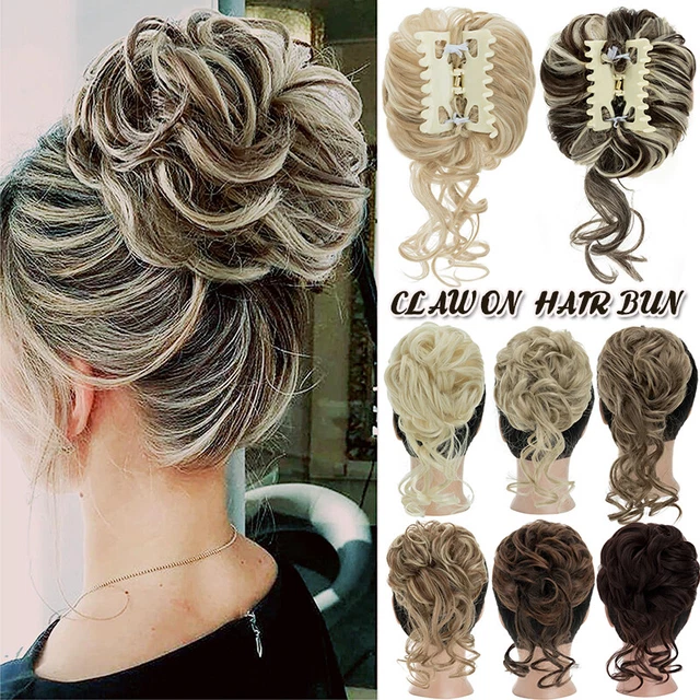 Clip on in Messy Bun Hair Piece Extension Hair Claw Clip Updo Wedding Chignon US
