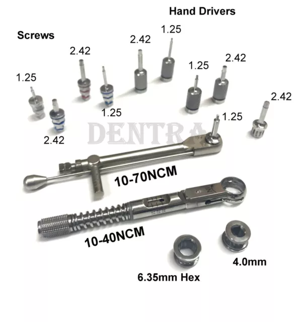 Dental implant Torque Wrench Ratchet 10-70 & 10-40NCM + Hex & Hand Drivers CE