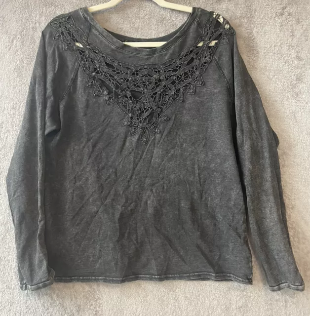 Jeans by Buffalo Women's Shirt Top Large Black Long Sleeve Lace Crochet