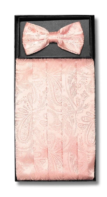 Cumberbund & BowTie PEACH Color PAISLEY Design Men's Cummerbund Bow Tie Set
