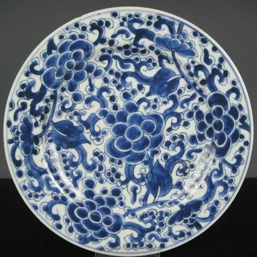 KangXi (1662-1722) Chinese  Antique Porcelain Blue and White Flowers plate China