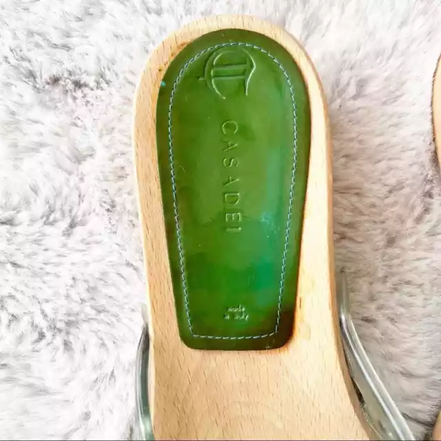 CASADEI Wooden Slide Sandals with Green Jelly Wide Strap 3