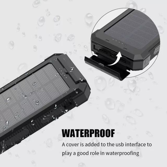 Waterproof Solar Power Bank 500000mAh Portable External Battery Charger US