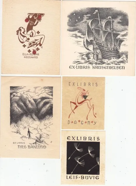 5 Exlibris Bookplate Henry Schjaerven 1900-1972 Konvolut Lot 1