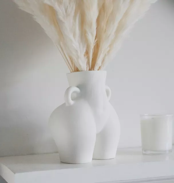 Bum Vase For Home Decor, Pampas Grass Vase Bedroom Decor, White Ceramic Vase