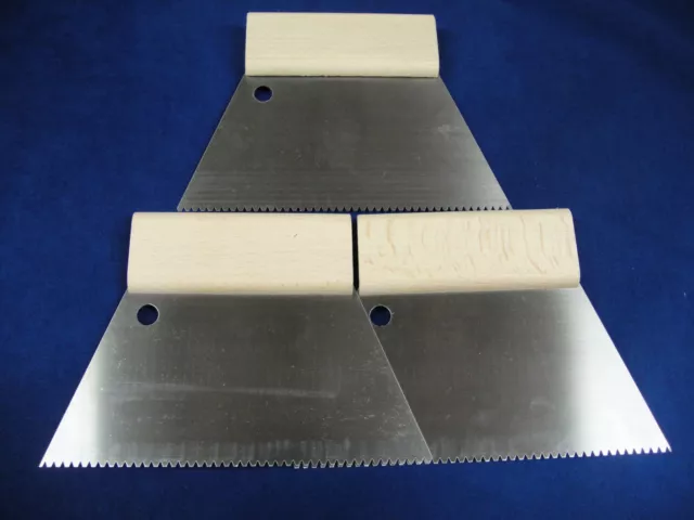 3 x Flooring Adhesive V Notched Spreader Trowels with Wood Handle 18cm