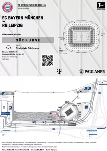 Sammler Used Ticket FC Bayern München - RB Leipzig 24.02.24 FCB P@H Kane