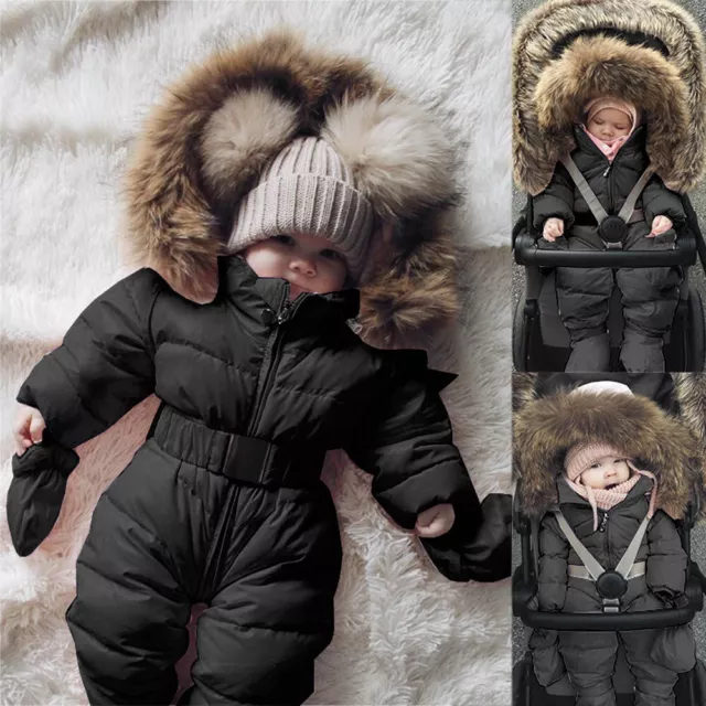 Invierno Bebé Niño Niña Mono Chaqueta con Capucha Mono Abrigo Grueso Cálido Conjunto