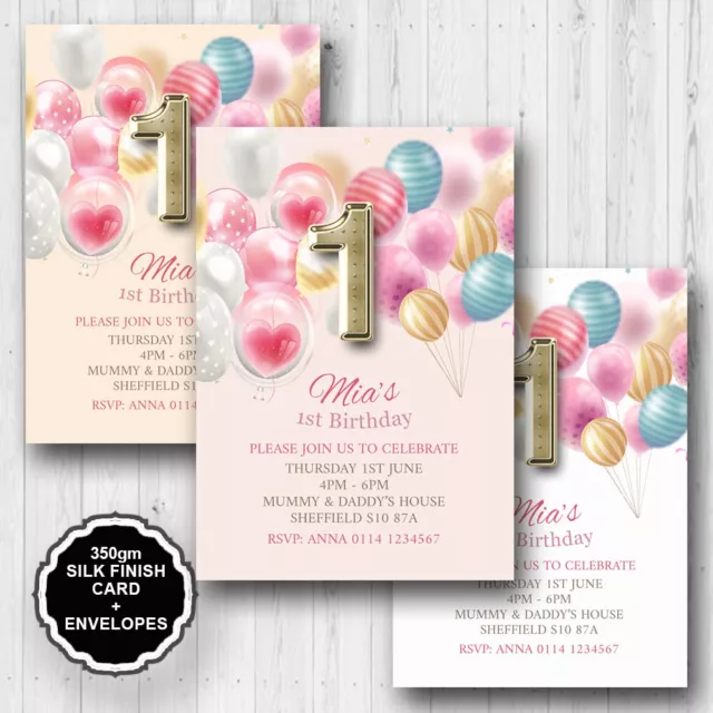 10 Personalised Boys Girls First 1st Birthday Party Invitations Invites ANY AGE