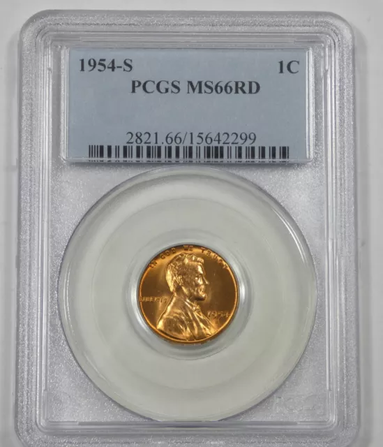 1954-S Lincoln/Wheat Ears reverse Cent CERTIFIED PCGS MS 66 RED 1c