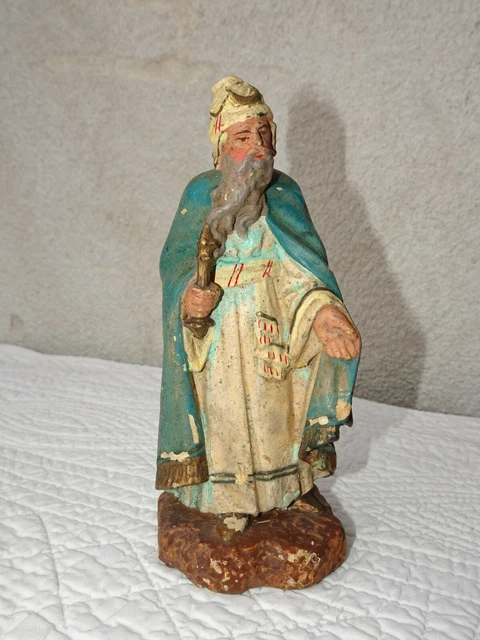 SANTON DEVINEAU ROI mage Balthazar 9cm socle paille crèche Noel tres ancien EUR 9,50 - FR
