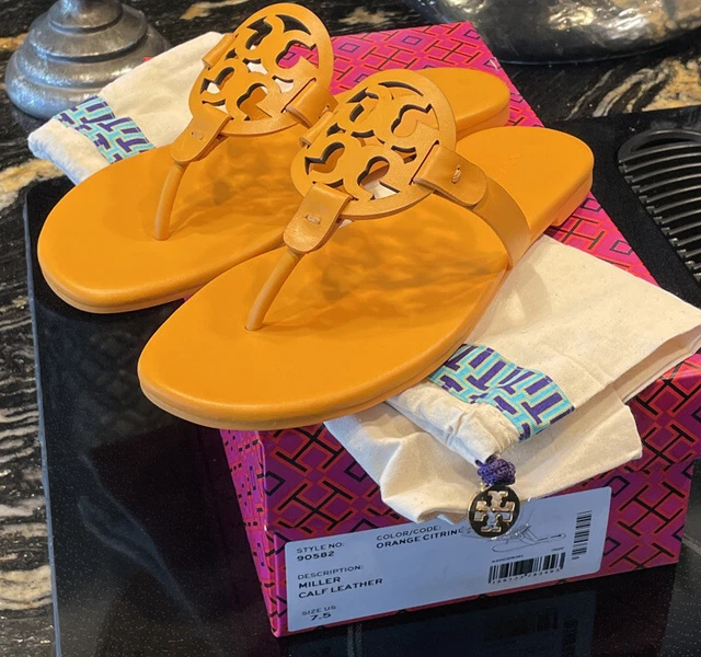 New Tory Burch Miller Orange Citrine Calf Leather Sandals 7.5 7 1/2 M Box/Bag New Tory Burch Miller Orange Citrine Calf Leather Sandals 7.5 7 1/2 M Box/Bag