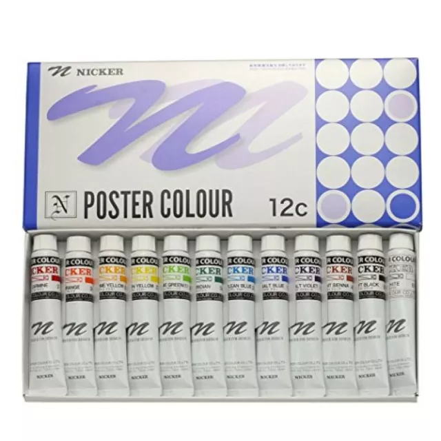 Nicker Paint Poster Colour 12 Colours Set 20ml Tube Made in Japan New Ghibli