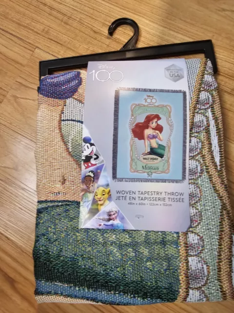 Disney 100 Years Ariel The Little Mermaid Tapestry Throw Woven 48 x 60