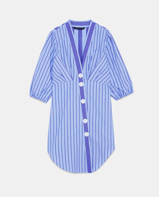 New! Zara Woman Blue Contrasting Striped Tunic Dress *Blogger Fave* Size Large