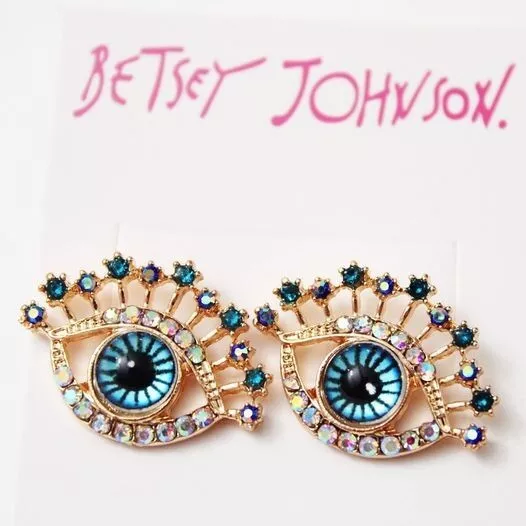 Betsey Johnson Eye Stud Earrings | Blue Eye Design | Crystal Accents
