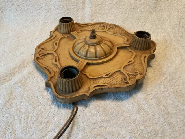 Art Deco Cast Metal Flush Mount Lighting Fixture 3 Light