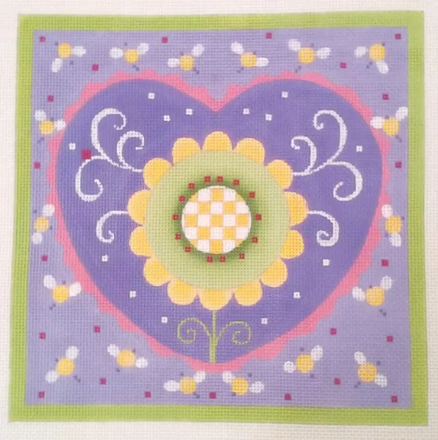 Melissa Shirley needlepoint handpaint canvas 656-D Heart Flower Bees 2003 13mesh