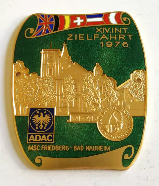 Plakette 14. Int. Zielfahrt 1976 ADAC MSC Friedberg Bad Nauheim Email Emblem