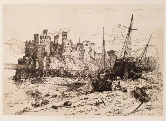 Mary Nimmo Moran - Fischerboote vor Burg - Radierung - 1882