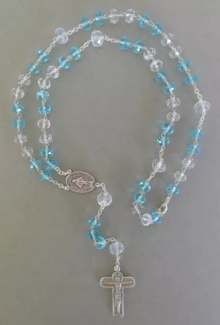 Rosenkranz Halskette türkis schimmernde / klar schimmernde Perlen AR 112