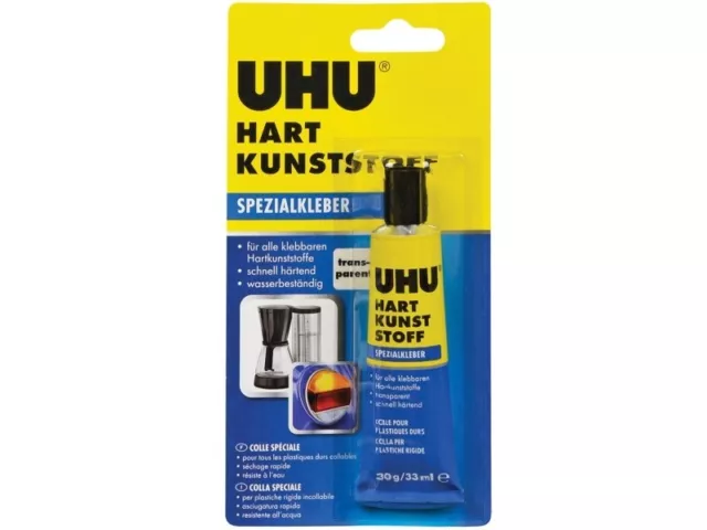 UHU Hart Kunststoff Spezialkleber 30g Tube Farblos Wasser- & Temperaturbeständig