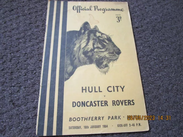 HULL CITY  v  DONCASTER ROVERS  1953/4  JANUARY  16th  FOOTBALL PROGRAMME