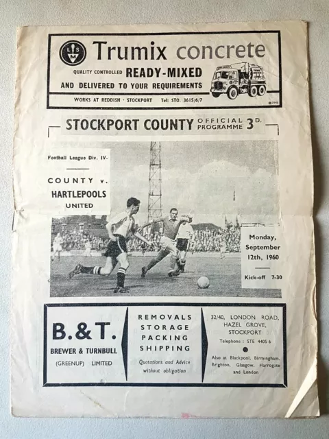 Stockport County v Hartlepools United 12th September 1960 Programme