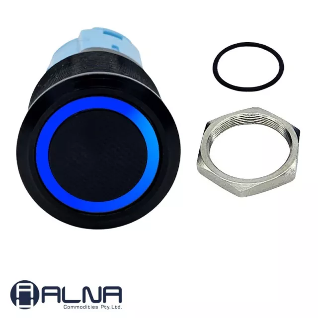 Round Switch Push Button MOMENTARY ON OFF 12V 16mm NO NC IP67 BLUE LED RING