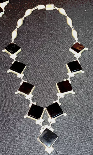 Vintage Silver & Black Onyx Necklace Mexico - Fred Davis Estate Collection 2