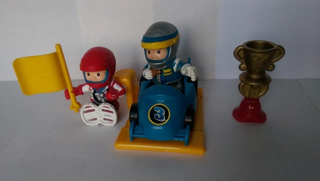 FISHER PRICE LITTLE People Racing Car Driver Figures, Cup & Car Bundle ...