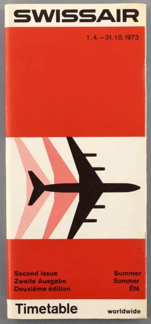 Swissair Airline Timetable Worldwide Summer 1973 Second Issue Flugplan