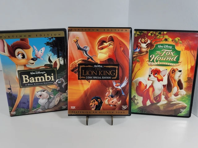 Lion King, Bambi & Fox And The Hound (DVD) 3x Film Lot - Walt Disney Classics