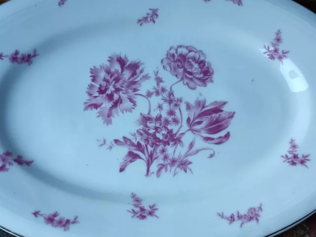 Ancien Plat Ovale En Porcelaine Fleurie F.b Limoges 2