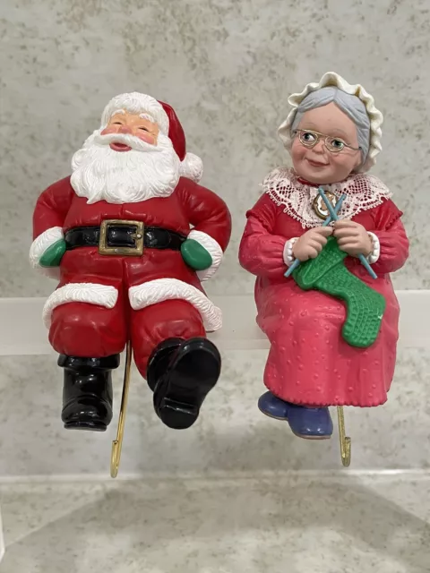 Vintage Hallmark 1988 Santa Claus & Mrs. Claus Stocking Hangers Holders Set