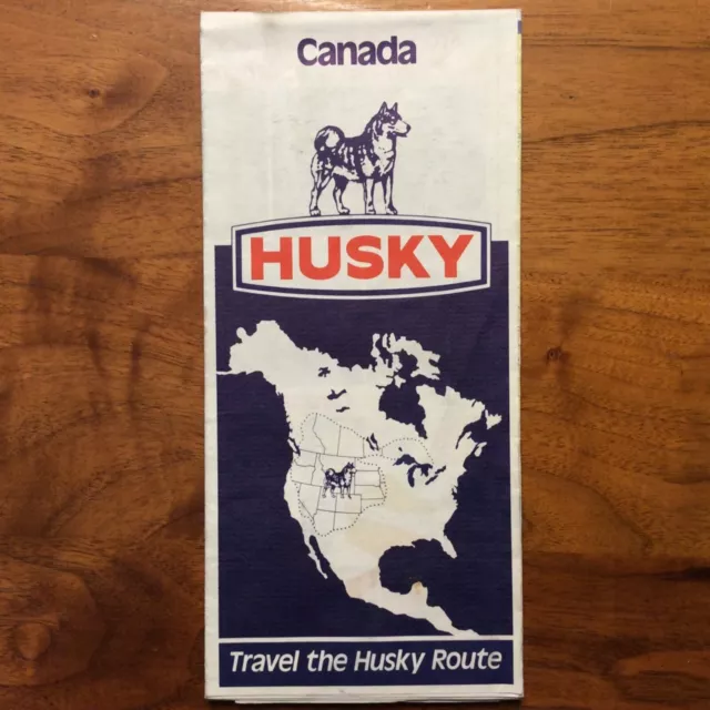 VINTAGE 1970s HUSKY GAS & OIL MAP OF CANADA ROAD MAP ADVERTISING 38”x26