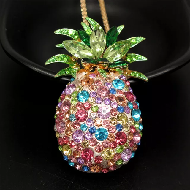 Fashion Women Bling Rhinestone Color Pineapple Crystal Pendant Chain Necklace