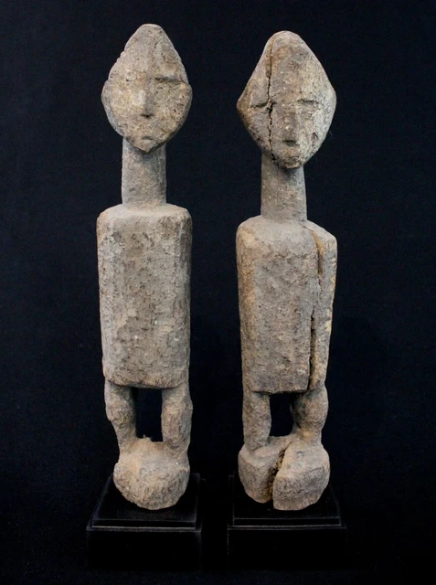 Arte Africana Antiguo Auténtico Pareja Bo Usu Baule Soclé - 21 & 20,5 CMS