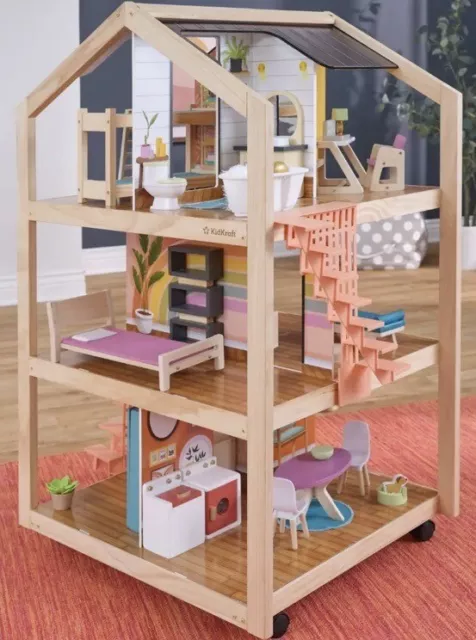 Wooden Dolls House KidKraft Lola Mansion Lights Sounds Playset 30 Furniture Toys