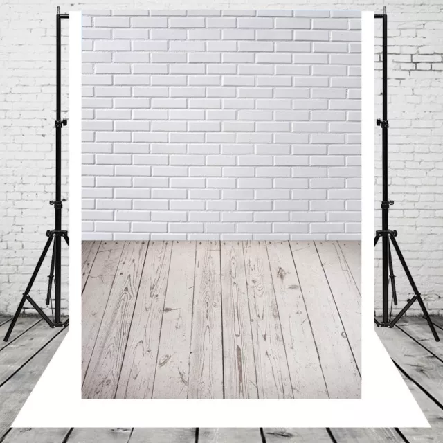 3x5ft White Brick Wall Wood Floor Photography Photo Studio Backdrop Background