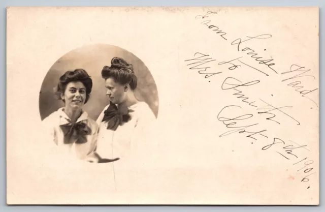 RPPC Two Women Postcard Louise Ward to Mrs. Wm Smith Clarence Center NY 1906