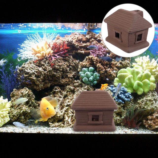 Lot De 2 Grottes Pour Aquarium - Cachettes Pour Crevettes Et Petits Poissons - ABS Marron - Facile à Nettoyer