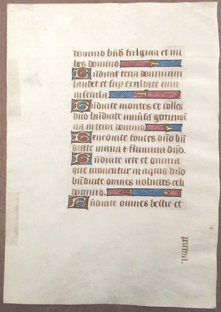 15th Century Medieval Illuminated Manuscript Leaf from a Book of Hours
